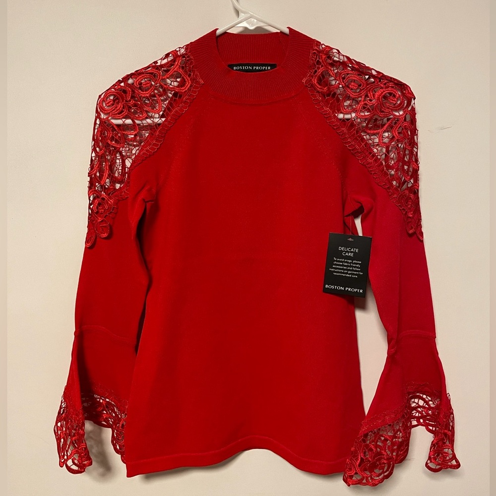 NWT Boston Proper Lace Flare Sleeve Top